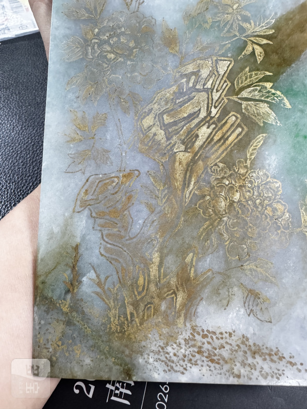 清 翡翠描金百寿图案屏一对 - 图12